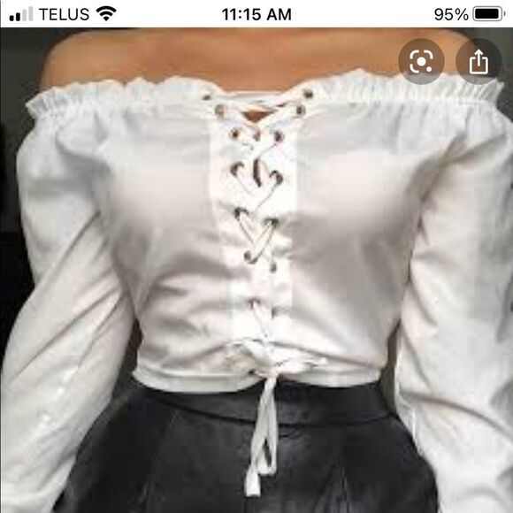 𝅺harlow Lace up off shoulder blouse - Picture 2 of 10